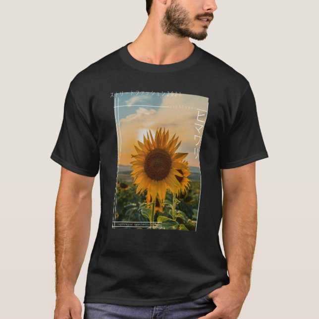 Japanese Floral Sunflower Streetwear Aesthetic T-Shirt (Front)