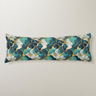 Japanese Floral Teal Gold Body Pillow 