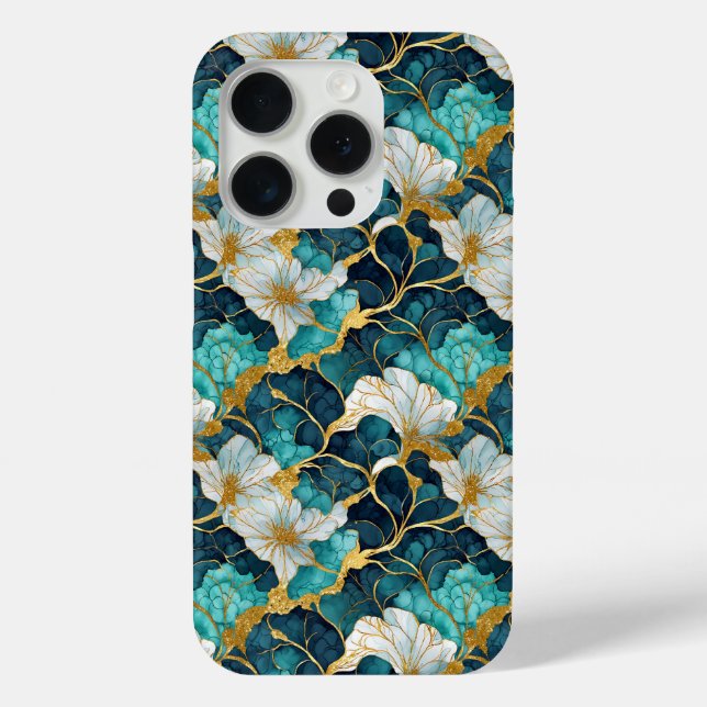 Japanese Floral Teal Gold  Case-Mate iPhone Case (Back)