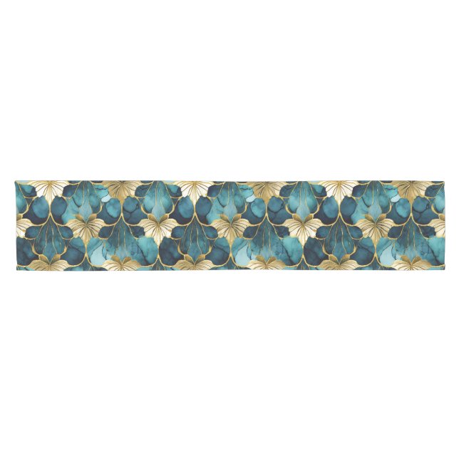 Japanese Floral Teal Gold  Short Table Runner (Horizontal)