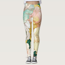 Japanese Floral Turquoise Gold Leggings