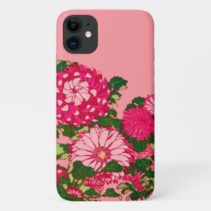Japanese Flower Border, Fuchsia and Coral Pink Case-Mate iPhone Case