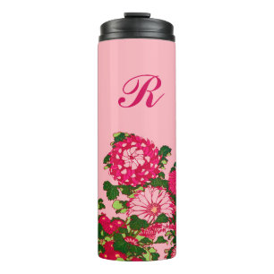 Japanese Flower Border, Fuchsia and Coral Pink Thermal Tumbler