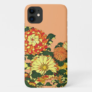 Japanese Flower Border, Mandarin Orange and Gold Case-Mate iPhone Case