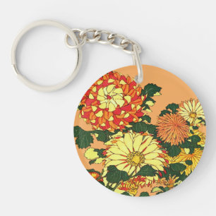 Japanese Flower Border, Mandarin Orange and Gold Key Ring