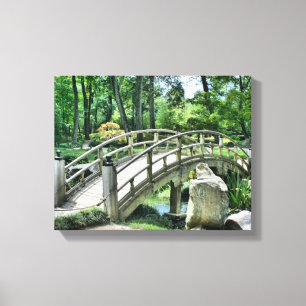 Japanese Flower Garden Bridge Over Water Canvas Print