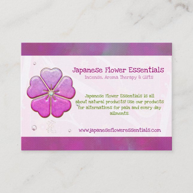 Japanese Flower Jewelled HANDMADE BOTANICALS OILS Business Card (Front)