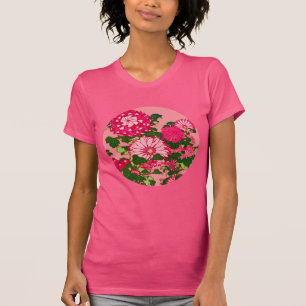 Japanese Flower Medallion, Fuchsia and Coral Pink T-Shirt