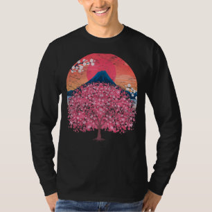 Japanese Flower Pink Sakura Mountain Sunset Cherry T-Shirt