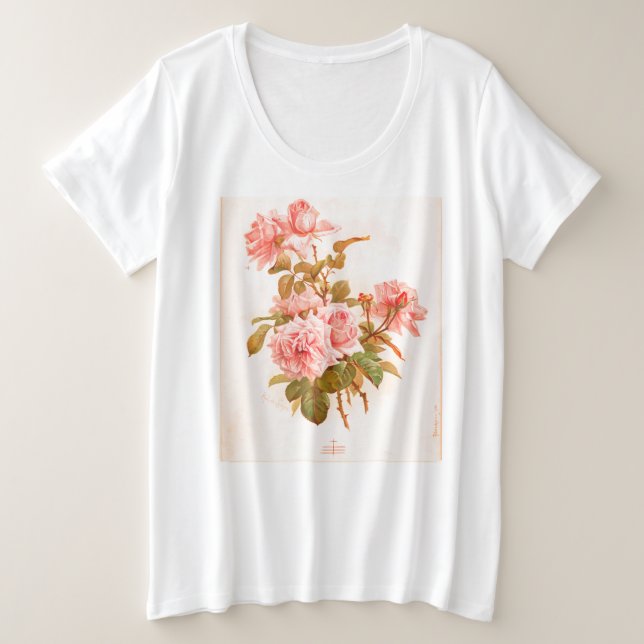 JAPANESE FLOWER WOODBLOCK PRINT T-Shirt Plus Size T-Shirt (Design Front)