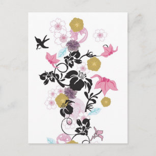 Japanese flowers and birds postcard