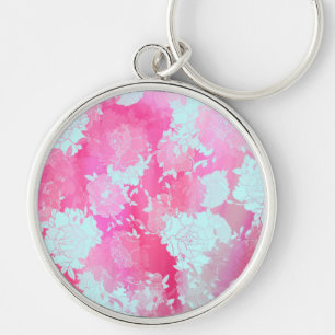 Japanese flowers blue patterns key ring