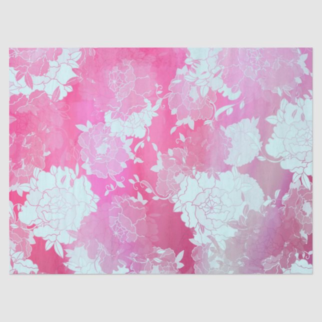 Japanese flowers blue patterns tissue paper (Front)