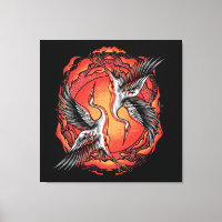 Japanese Flying Battle Cranes Asian Art 