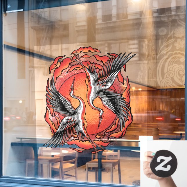 Japanese Flying Battle Cranes Restaurant Accent  (Cafe Window)