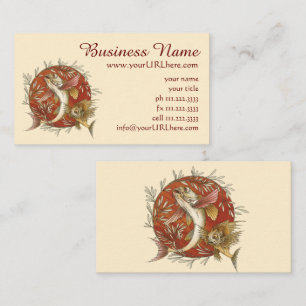 Japanese Flying Fish and Bamboo Leaves Vintage Art Business Card