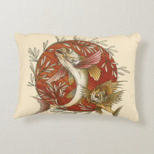 Japanese Flying Fish and Bamboo Leaves Vintage Art Decorative Cushion