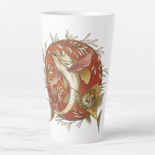 Japanese Flying Fish and Bamboo Leaves Vintage Art Latte Mug