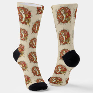 Japanese Flying Fish and Bamboo Leaves Vintage Art Socks