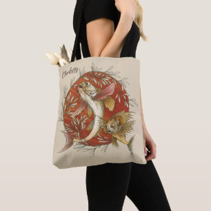 Japanese Flying Fish and Bamboo Leaves Vintage Art Tote Bag