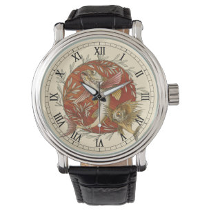 Japanese Flying Fish and Bamboo Leaves Vintage Art Watch