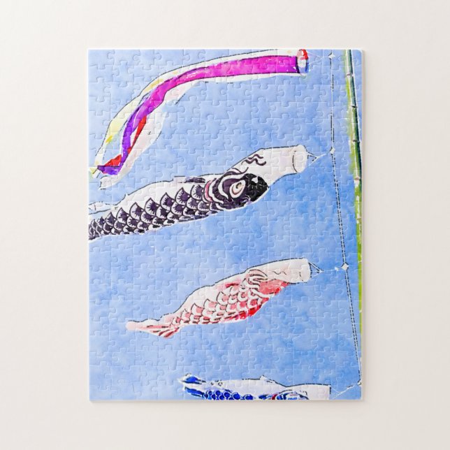 Japanese Flying Koi Koinobori Flag Jigsaw Puzzle (Vertical)