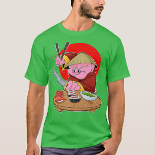 Japanese Food I Maki Lover I Samurai Sushi Pig  T-Shirt