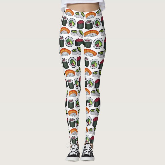Japanese Food Japan Sushi Nigiri Roll Foodie Print Leggings (Front)