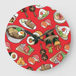 Japanese Food: Seamless Cultural Pattern Large Clock