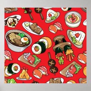 Japanese Food: Seamless Cultural Pattern Poster