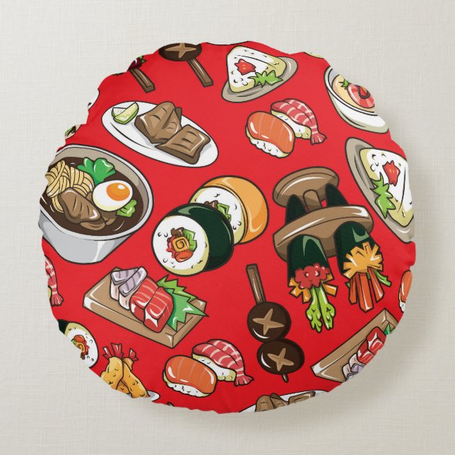 Japanese Food: Seamless Cultural Pattern Round Cushion (Front)