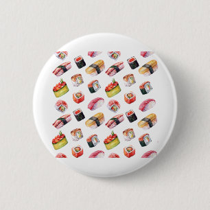 Japanese food sushi and nigiri 6 cm round badge