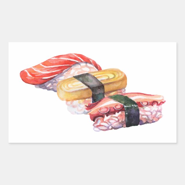 Japanese food sushi and nigiri  rectangular sticker (Front)