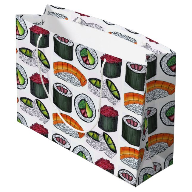 Japanese Food Sushi California Tuna Avocado Rolls Large Gift Bag (Back Angled)