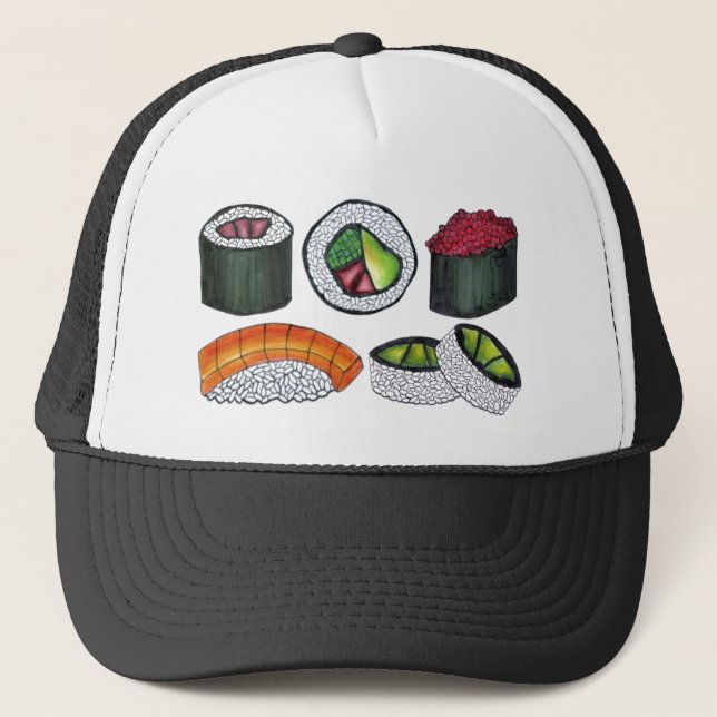 Japanese Food Sushi California Tuna Roll Foodie Trucker Hat (Front)