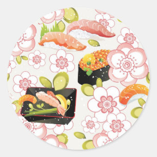 Japanese Food: Sushi Pattern 2 Classic Round Sticker