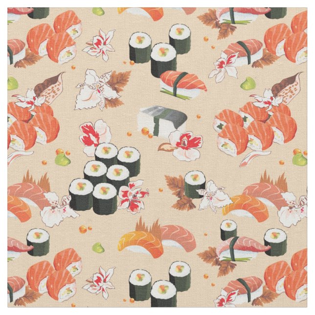 Japanese Food: Sushi Pattern 3 Fabric (Close Up)