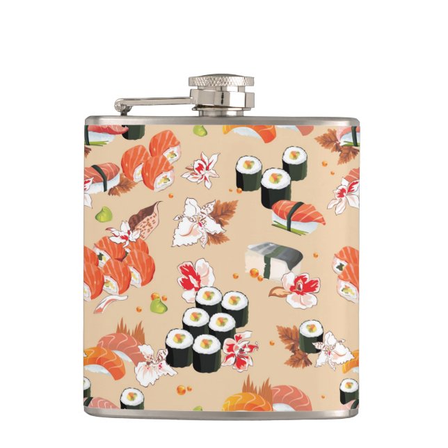 Japanese Food: Sushi Pattern 3 Hip Flask (Front)