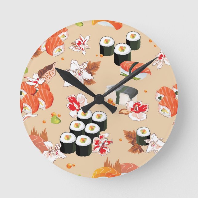 Japanese Food: Sushi Pattern 3 Round Clock (Front)