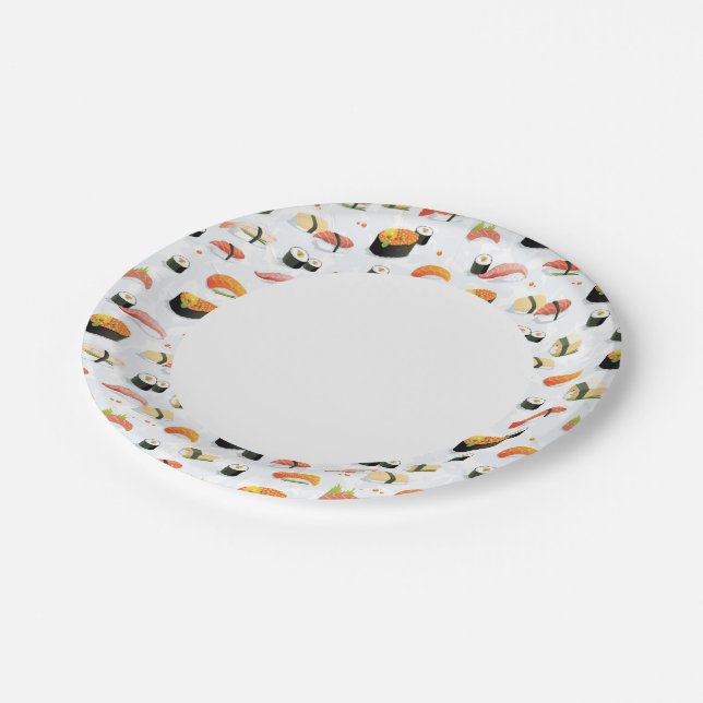 Japanese Food: Sushi Pattern Paper Plate (Angled)