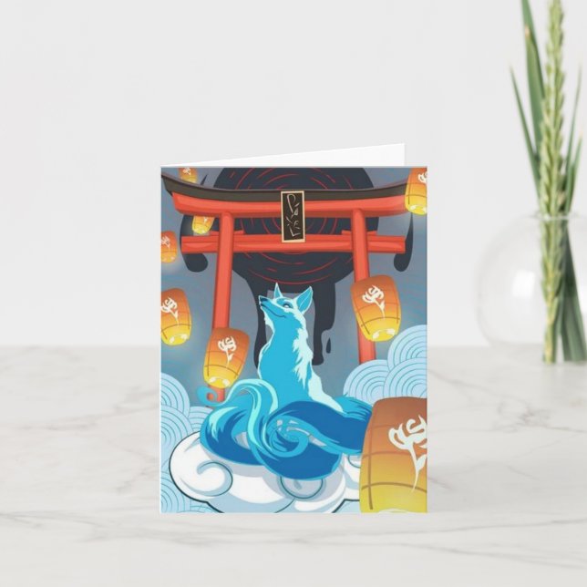 Japanese Fox and Pagoda Thank You Card (Front)