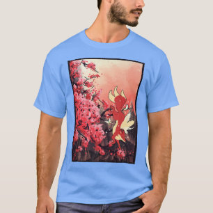 Japanese Fox Cherry Blossom Sakura Flower Vintage  T-Shirt