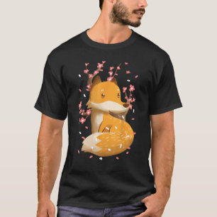 Japanese Fox Cherry Blossoms Tree Sakura Cute Anim T-Shirt
