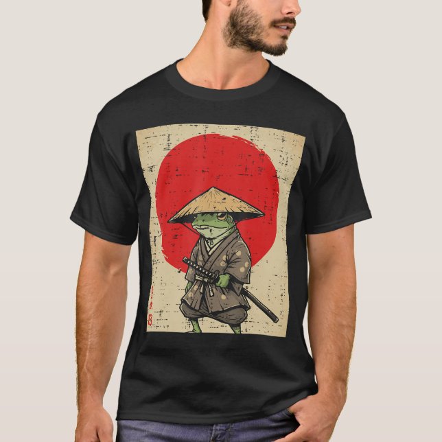 Japanese Frog Samurai Katana Sun Kimono Art Men Wo T-Shirt (Front)