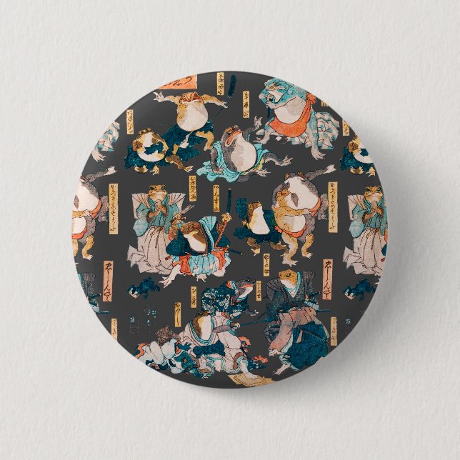 Japanese Frog ukiyo-e Froggies 6 Cm Round Badge (Front)