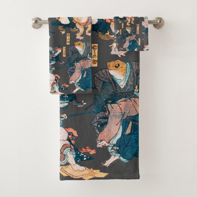 Japanese Frog ukiyo-e Froggies Bath Towel Set (Insitu)