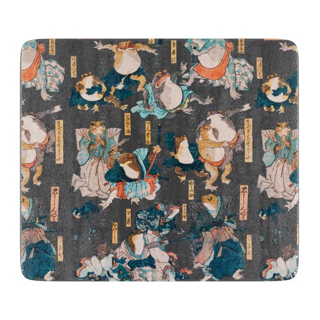Japanese Frog ukiyo-e Froggies Cutting Board (Front)