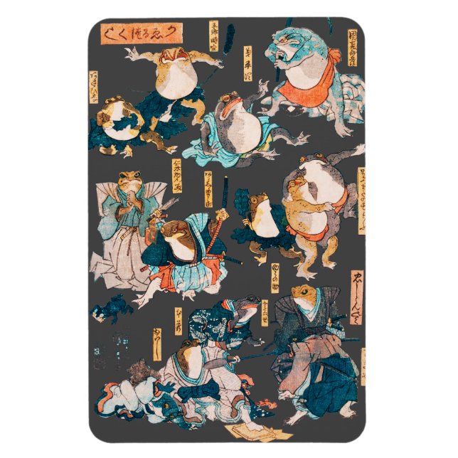 Japanese Frog ukiyo-e Froggies Magnet (Vertical)