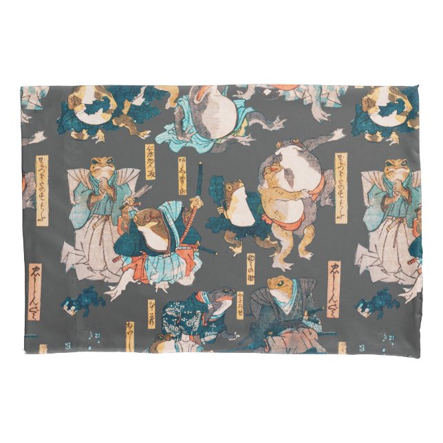Japanese Frog ukiyo-e Froggies Pillowcase (Front)