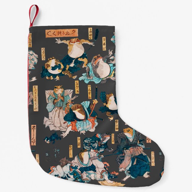 Japanese Frog ukiyo-e Froggies Small Christmas Stocking (Front)